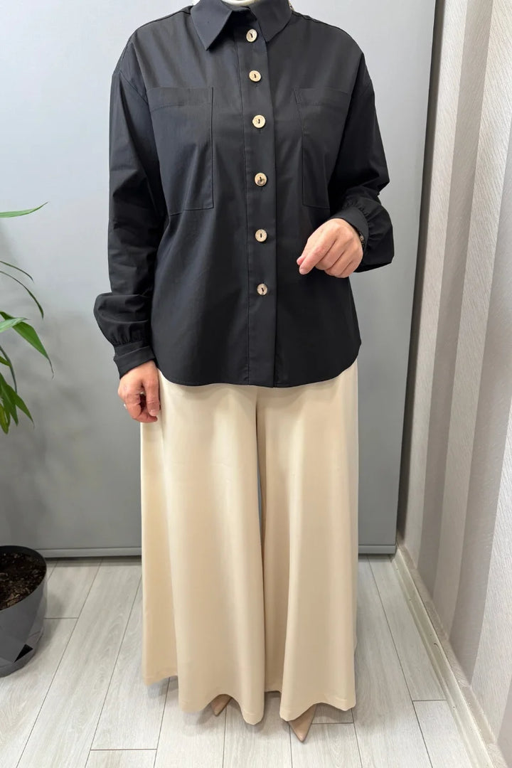 Almarwah Cep Detaylı Poplin Gömlek 101003 - Siyah - Görsel 5 
