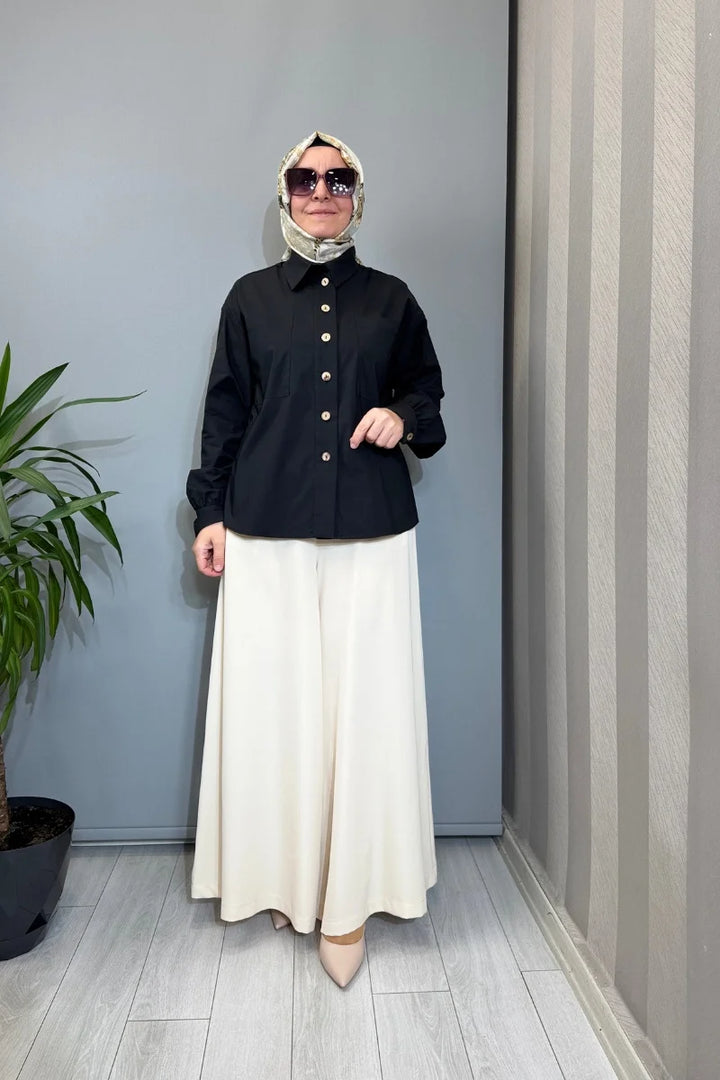 Almarwah Cep Detaylı Poplin Gömlek 101003 - Siyah - Görsel 1 