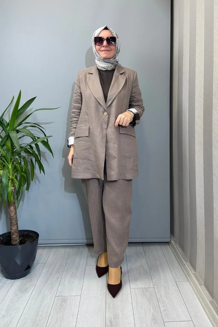 Almarwah Ceket Pantolon Takım 202980 - Vizon - Görsel 1 