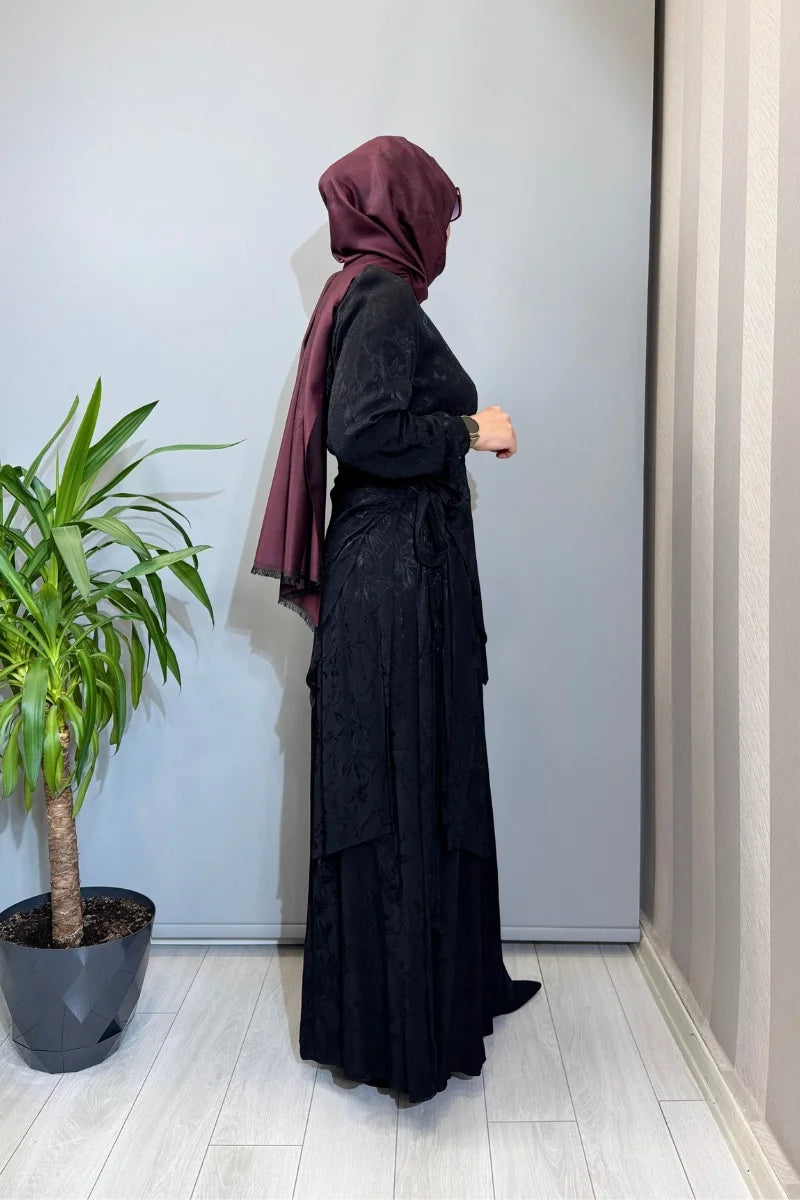 Almarwah Tek Omuz Yelek Detaylı Elbise 905008 - Siyah - Görsel 2 #renk_siyah