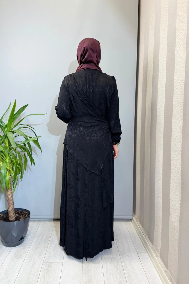 Almarwah Tek Omuz Yelek Detaylı Elbise 905008 - Siyah - Görsel 3 