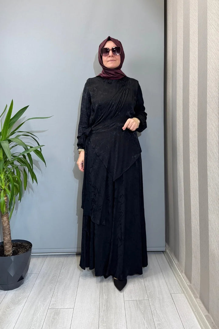 Almarwah Tek Omuz Yelek Detaylı Elbise 905008 - Siyah - Görsel 1 