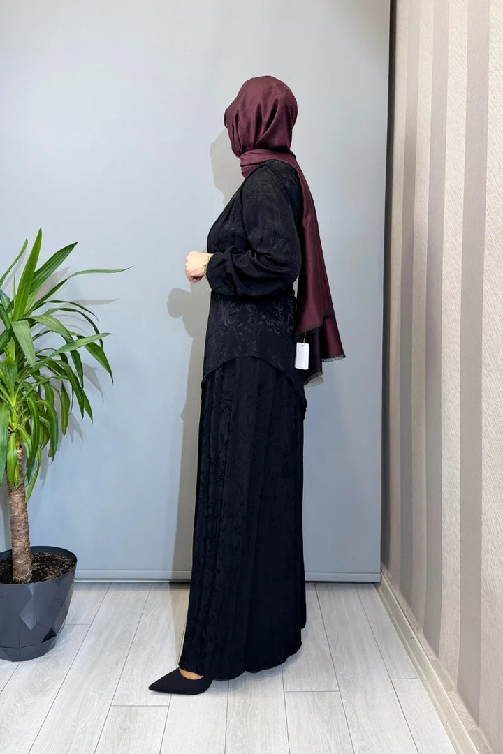 Almarwah Tek Omuz Yelek Detaylı Elbise 905008 - Siyah - Görsel 4 