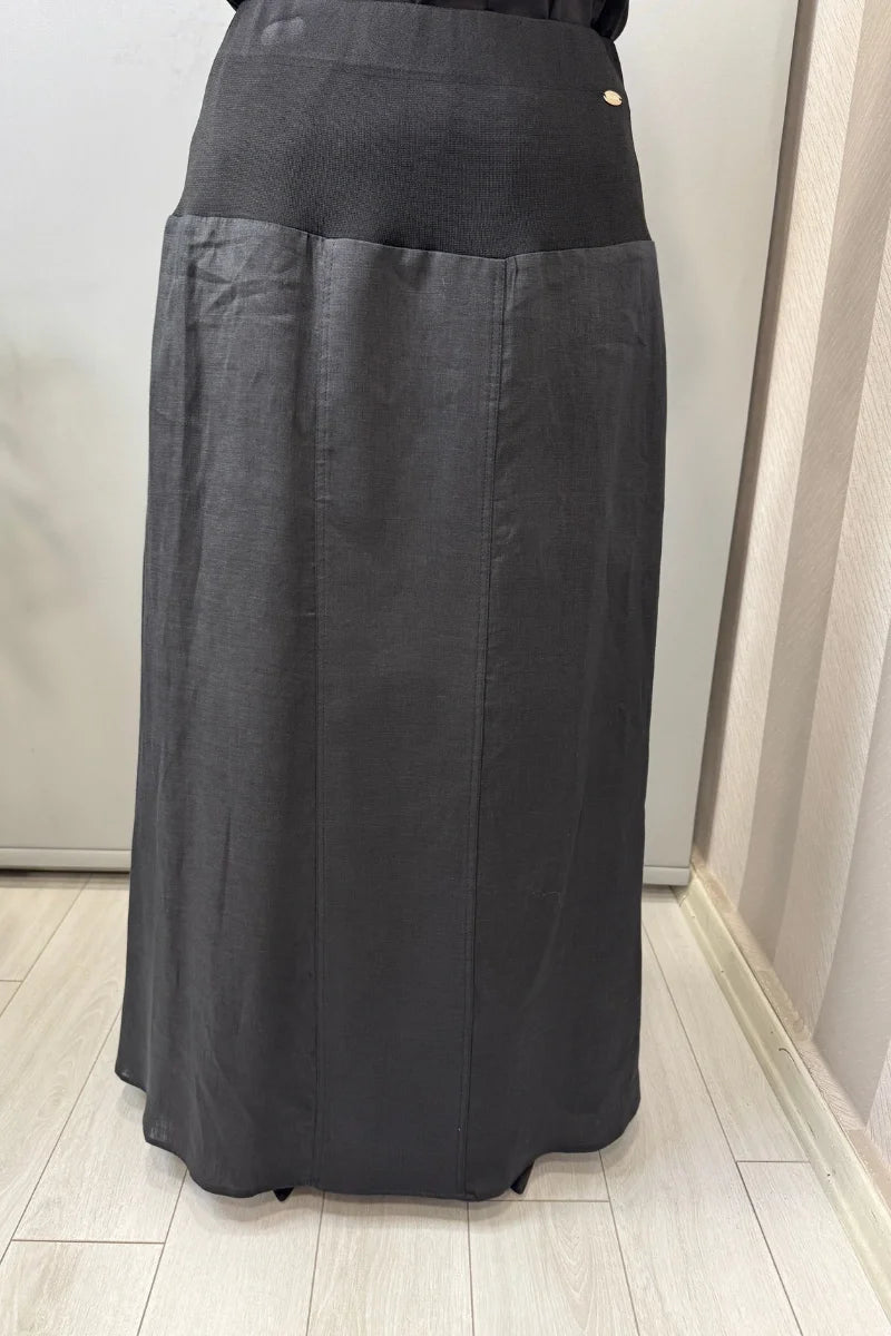 Miss Dalida Triko Korsajlı Düz Renk Keten Etek 2262256 - Siyah - Görsel 1 #renk_siyah