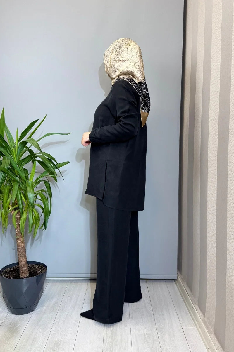 Miss Dalida Önü Fermuarlı İpek Keten Gömlek 2266352 - Siyah - Görsel 2 #renk_siyah