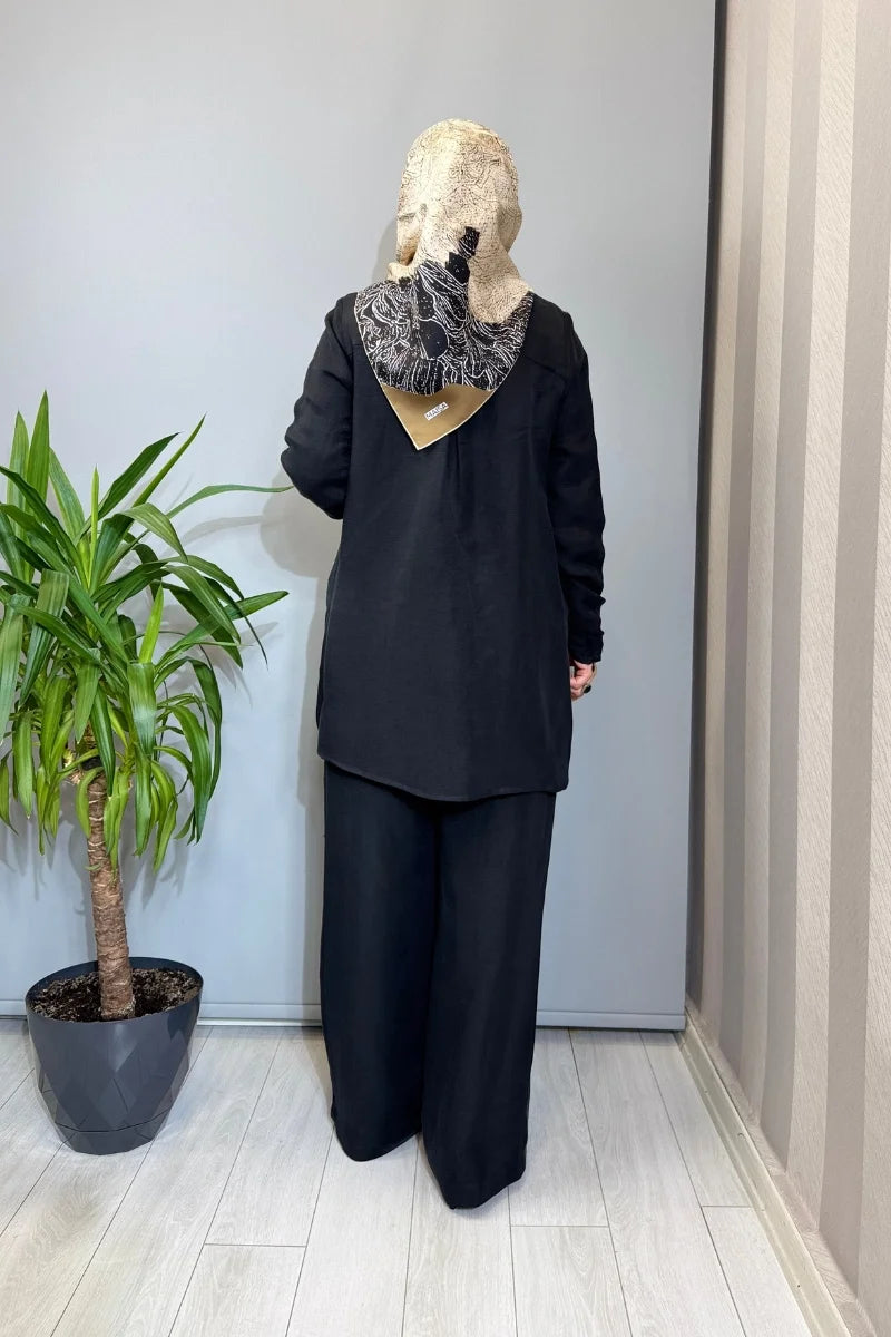 Miss Dalida Önü Fermuarlı İpek Keten Gömlek 2266352 - Siyah - Görsel 3 
