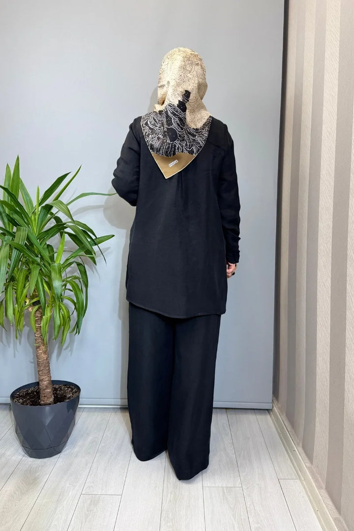 Miss Dalida Önü Fermuarlı İpek Keten Gömlek 2266352 - Siyah - Görsel 3 