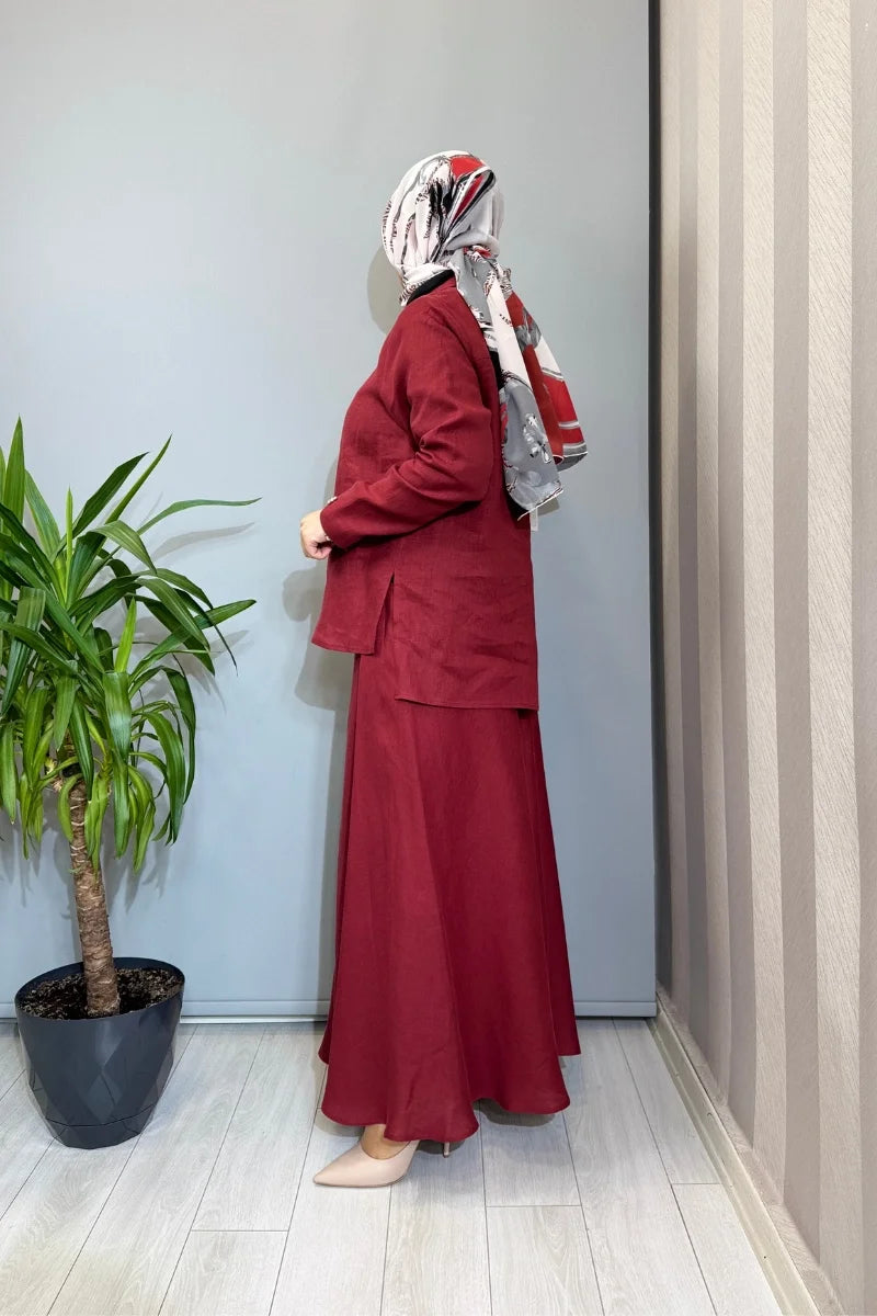 Miss Dalida Etek-Gömlek Keten Takım Kırmızı 2262258- 2266255 - Kırmızı - Görsel 2 #renk_k-rm-z