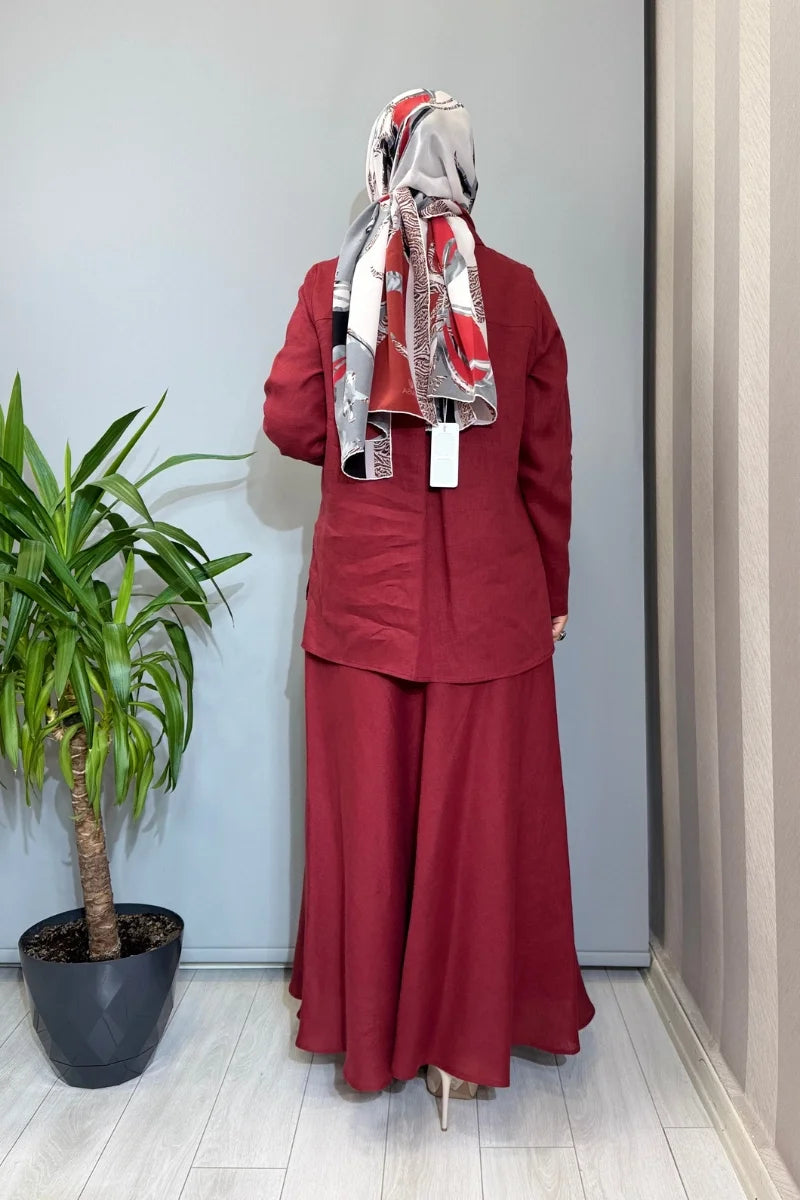 Miss Dalida Etek-Gömlek Keten Takım Kırmızı 2262258- 2266255 - Kırmızı - Görsel 3 