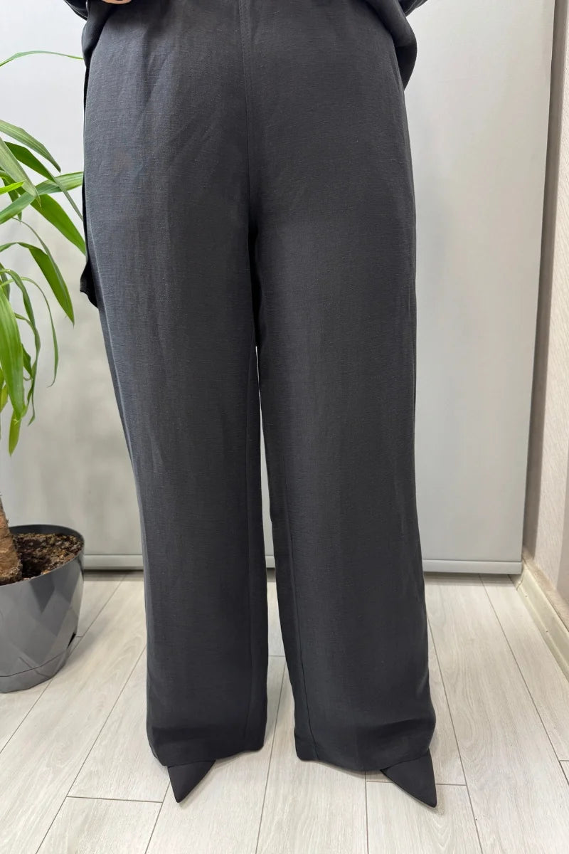 Miss Dalida Cepli İpek Keten Bol Paça Pantolon 2267351 - Siyah - Görsel 1 #renk_siyah