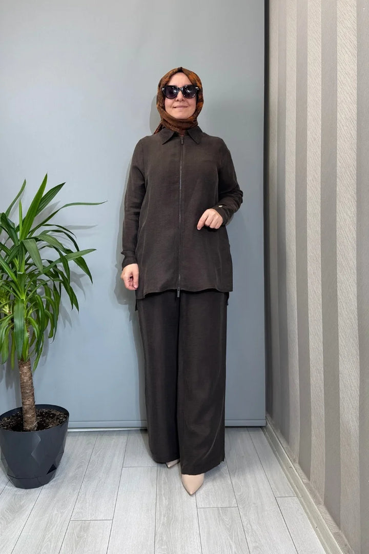 Miss Dalida Cepli İpek Keten Bol Paça Pantolon 2267351 - Kahve - Görsel 2 