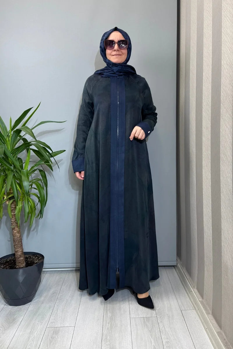 Miss Dalida Renkli Fermuarlı Uzun Kap 2268778 - Lacivert - Görsel 1 #renk_lacivert
