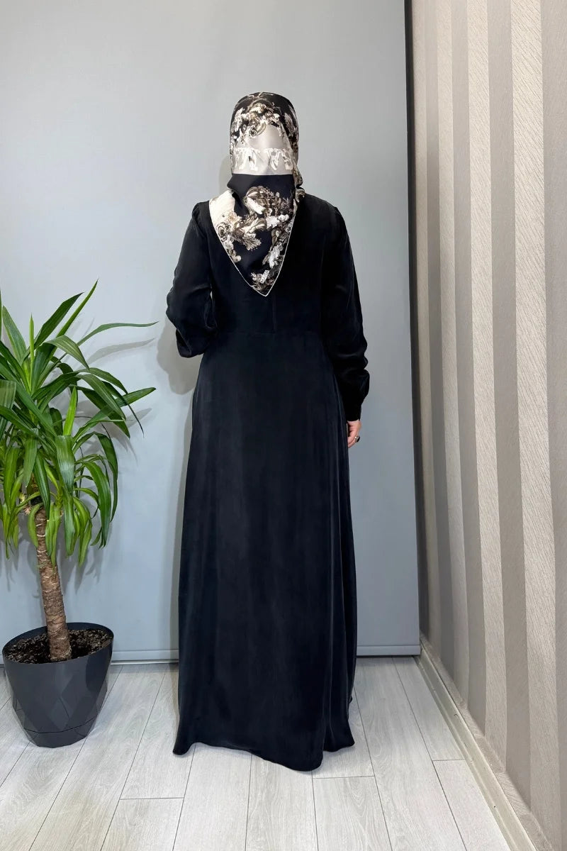 Miss Dalida Ön Kısmı Bağlama Detaylı Cupro İpek Elbise Siyah T26Y- 4026