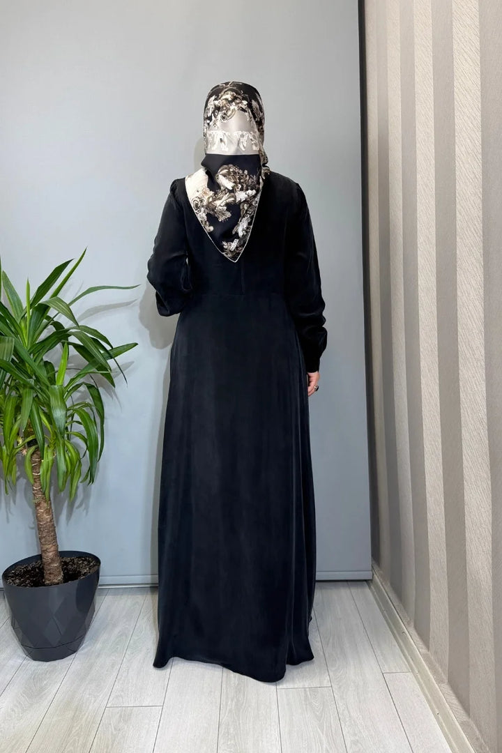 Miss Dalida Ön Kısmı Bağlama Detaylı Cupro İpek Elbise Siyah T26Y- 4026