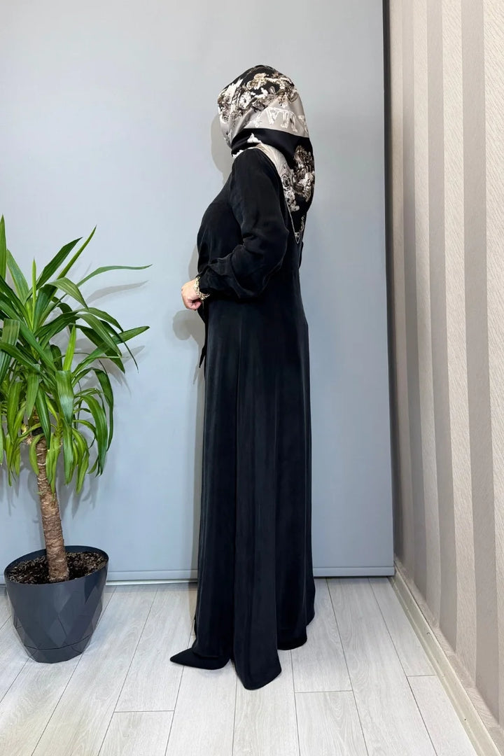 Miss Dalida Ön Kısmı Bağlama Detaylı Cupro İpek Elbise Siyah T26Y- 4026