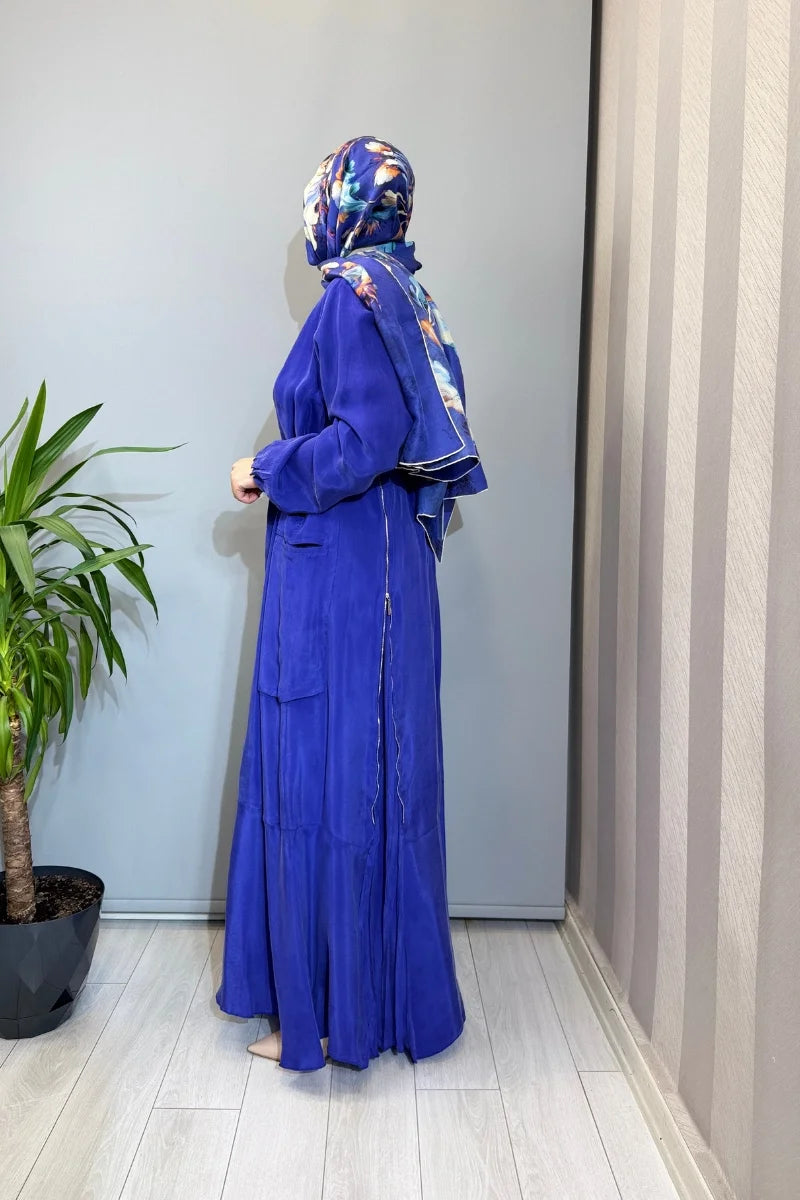 Misswhence Fermuar Detaylı Cupro İpek Elbise 39809 - Saks - Görsel 2 #renk_saks