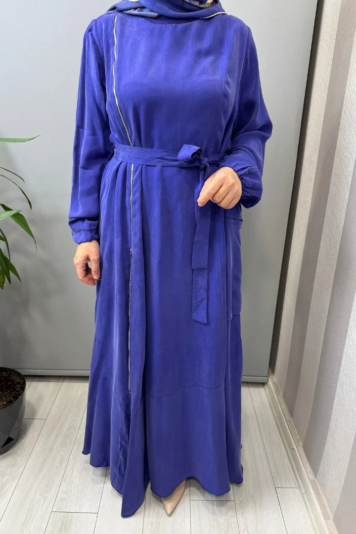 Misswhence Fermuar Detaylı Cupro İpek Elbise 39809 - Saks - Görsel 3 