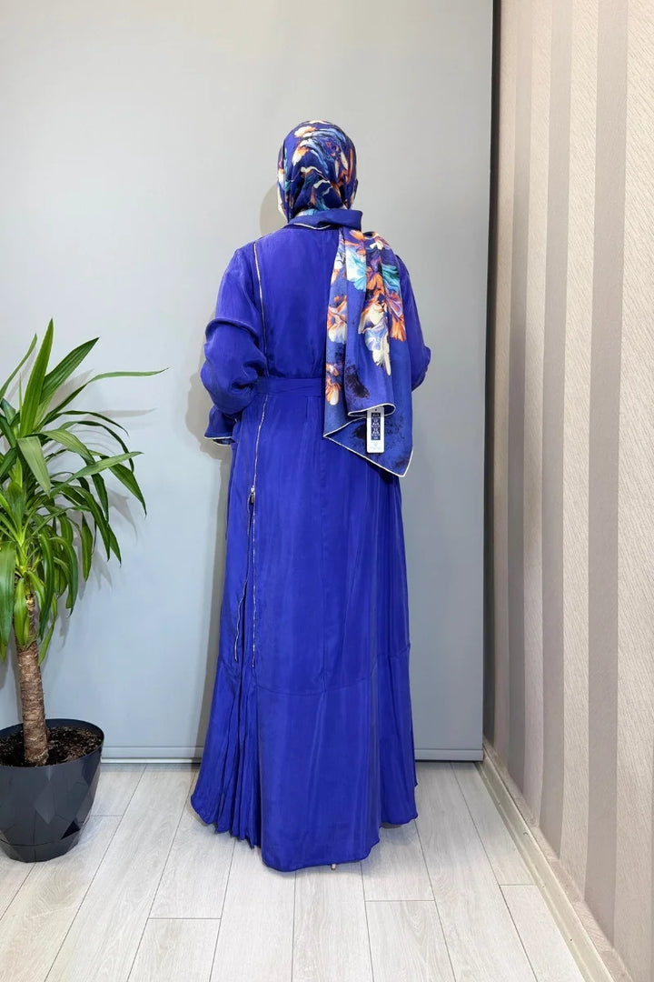 Misswhence Fermuar Detaylı Cupro İpek Elbise 39809 - Saks - Görsel 4 