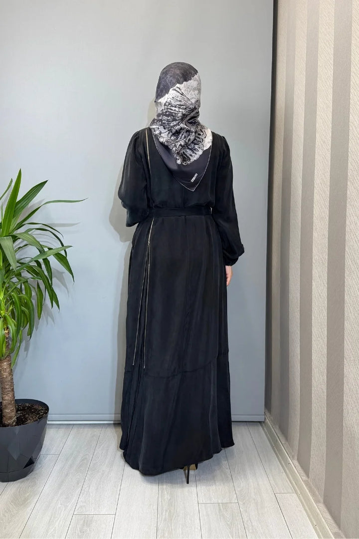 Misswhence Fermuar Detaylı Cupro İpek Elbise 39809 - Siyah - Görsel 4 