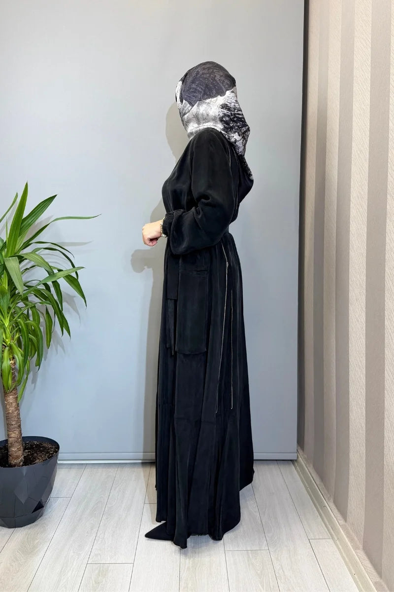 Misswhence Fermuar Detaylı Cupro İpek Elbise 39809 - Siyah - Görsel 2 