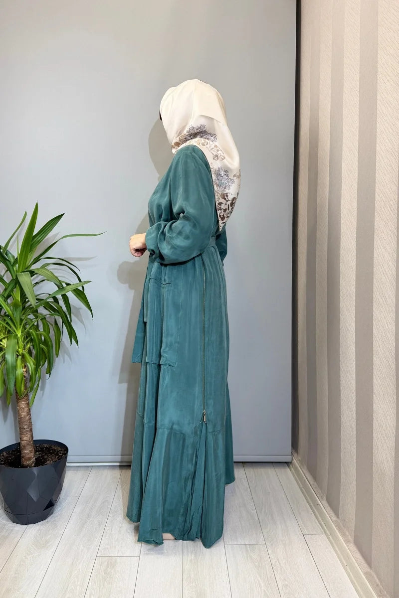 Misswhence Fermuar Detaylı Cupro İpek Elbise 39809 - Yeşil - Görsel 2 