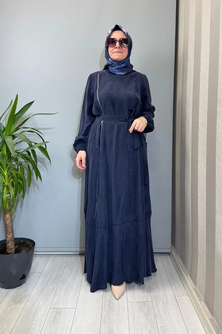 Misswhence Fermuar Detaylı Cupro İpek Elbise 39809 - Lacivert - Görsel 1 
