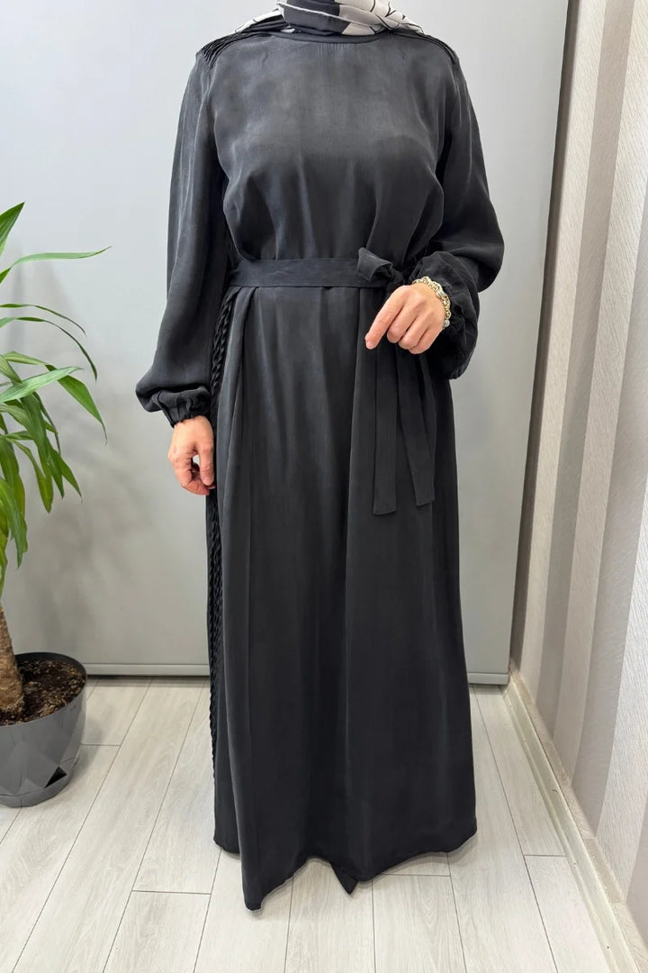 Misswhence Cupro İpek Elbise 39833 - Siyah - Görsel 3 