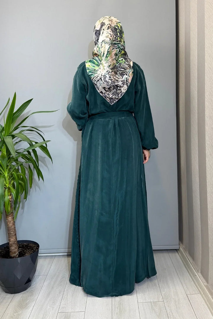 Misswhence Cupro İpek Elbise 39833 - Yeşil - Görsel 3 
