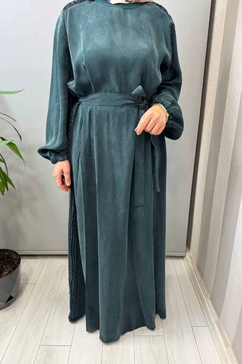 Misswhence Cupro İpek Elbise 39833 - Yeşil - Görsel 4 