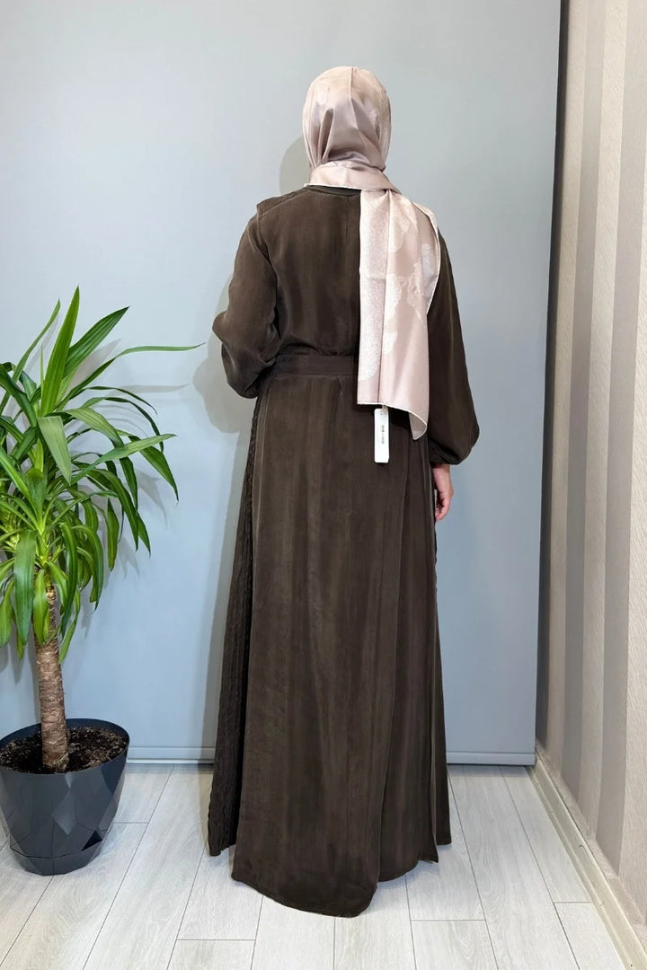 Misswhence Cupro İpek Elbise 39833 - Kahve - Görsel 4 