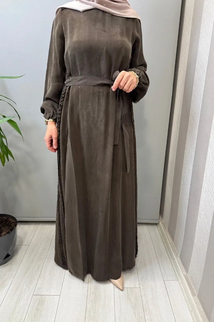 Misswhence Cupro İpek Elbise 39833 - Kahve - Görsel 3 