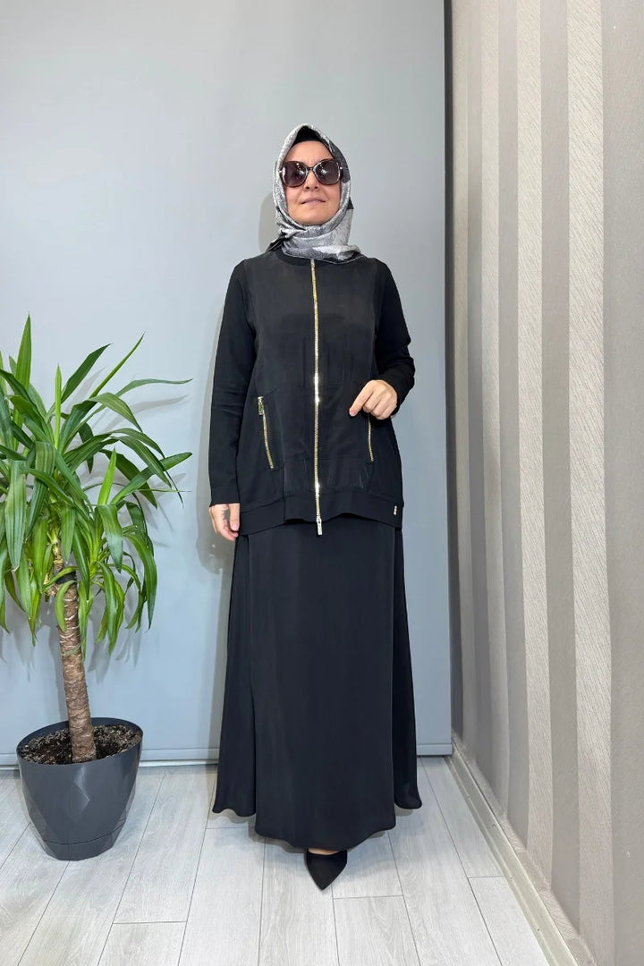Miss Dalida Düz Renk Cupro Etek Siyah T26Y- 2007 - Siyah - Görsel 2 