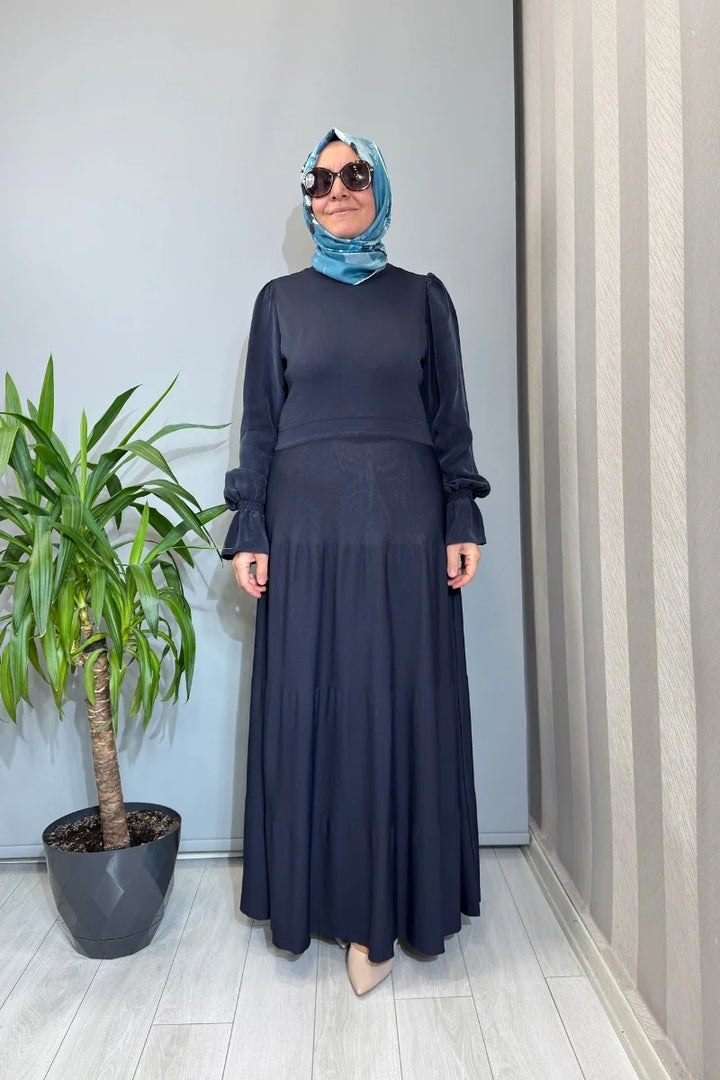 Miss Dalida Kolları Cupro Triko Elbise Lacivert T26Y- 4016