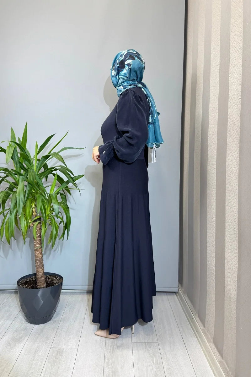 Miss Dalida Kolları Cupro Triko Elbise Lacivert T26Y- 4016