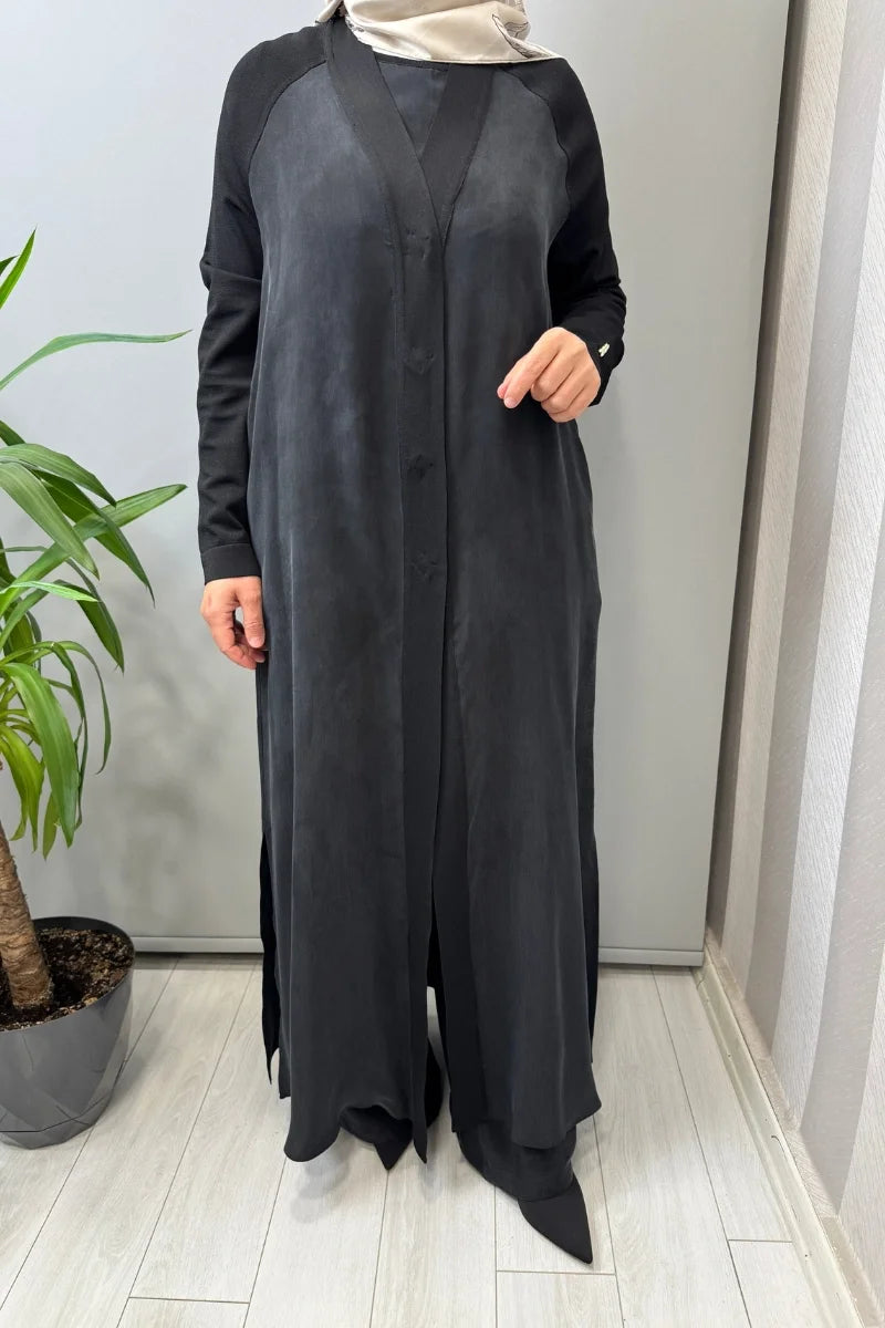 Miss Dalida Triko Detaylı V Yaka Cupro Kap T26Y- 9000 - Siyah - Görsel 4 