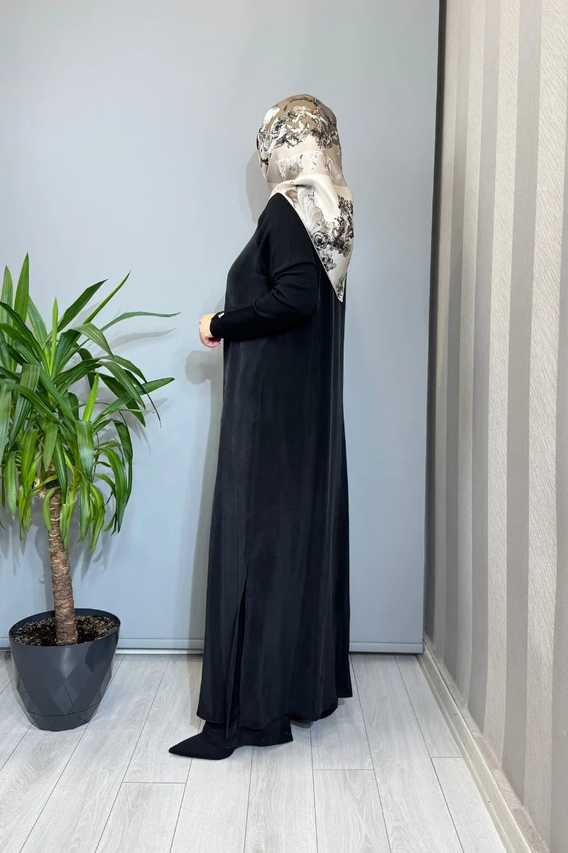 Miss Dalida Triko Detaylı V Yaka Cupro Kap T26Y- 9000 - Siyah - Görsel 2 
