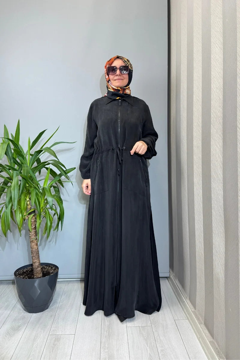 Miss Dalida Fermuarlı Beli Büzgülü Cupro Kap 2268329 - Siyah - Görsel 1 #renk_siyah