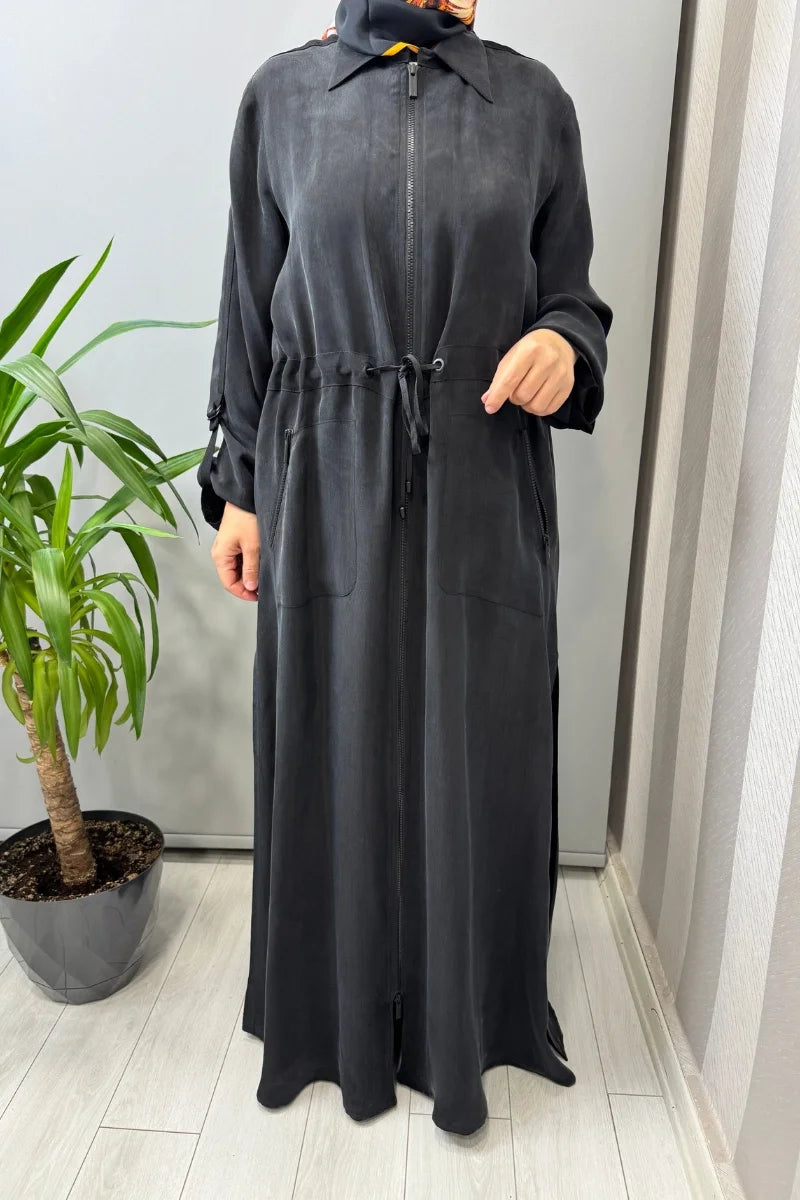 Miss Dalida Fermuarlı Beli Büzgülü Cupro Kap 2268329 - Siyah - Görsel 4 