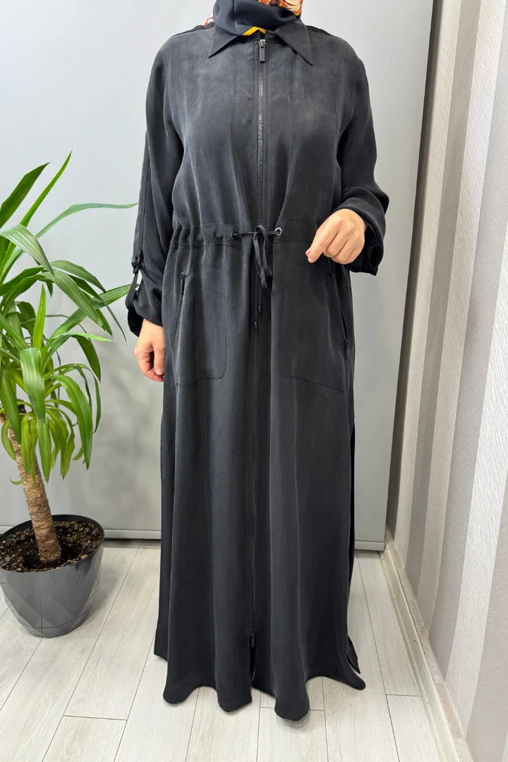 Miss Dalida Fermuarlı Beli Büzgülü Cupro Kap 2268329 - Siyah - Görsel 4 