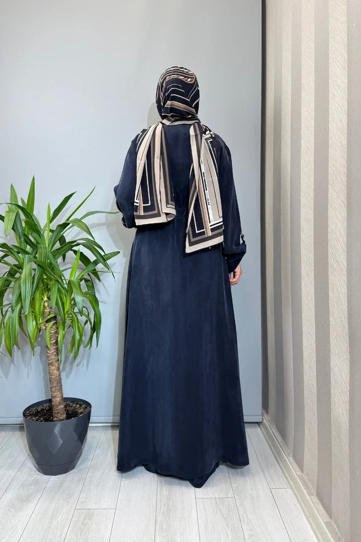 Miss Dalida Fermuarlı Beli Büzgülü Cupro Kap 2268329 - Lacivert - Görsel 4 