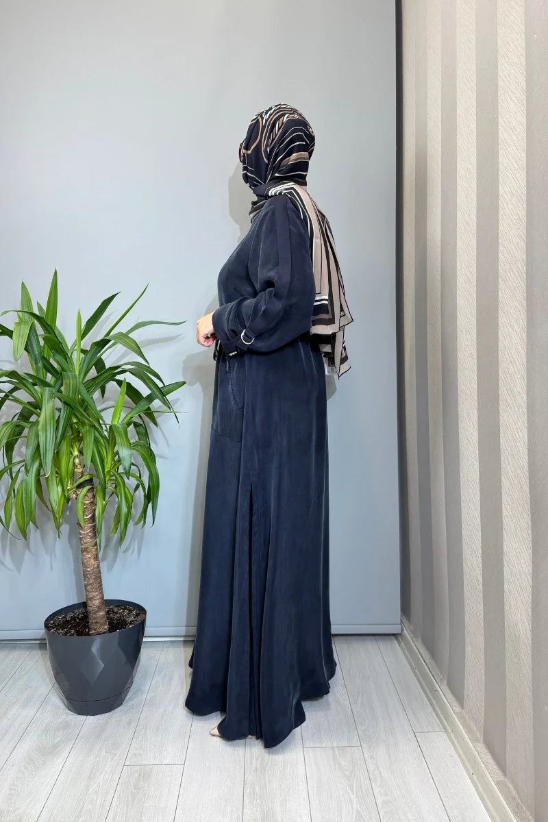 Miss Dalida Fermuarlı Beli Büzgülü Cupro Kap 2268329 - Lacivert - Görsel 2 