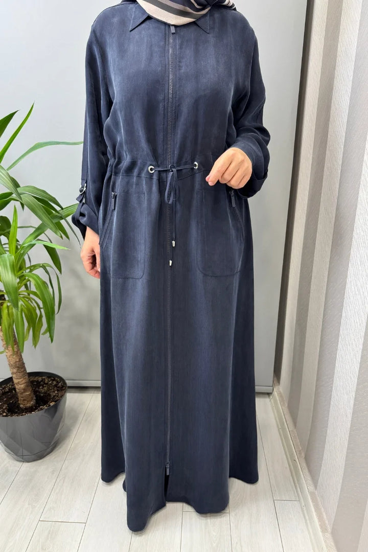 Miss Dalida Fermuarlı Beli Büzgülü Cupro Kap 2268329 - Lacivert - Görsel 3 
