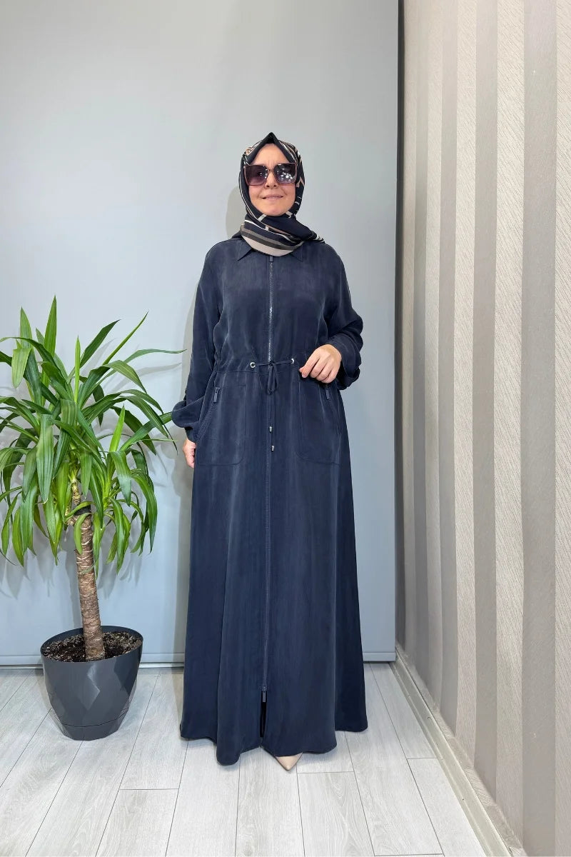 Miss Dalida Fermuarlı Beli Büzgülü Cupro Kap 2268329 - Lacivert - Görsel 1 
