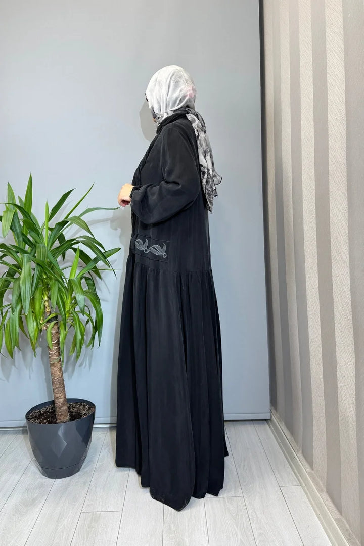 Misswhence Nakış ve Şal Detaylı Cupro İpek Elbise 39820 - Siyah - Görsel 2 