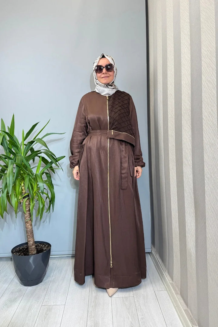 Misswhence Şifon Rüzgarlık Detaylı Keten Pardesü 39515 - Kahve - Görsel 1 