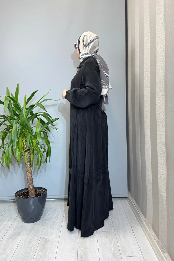 Misswhence Çizgi Detaylı Kapüşonlu Cupro İpek Pardesü 39510 - Siyah - Görsel 2 