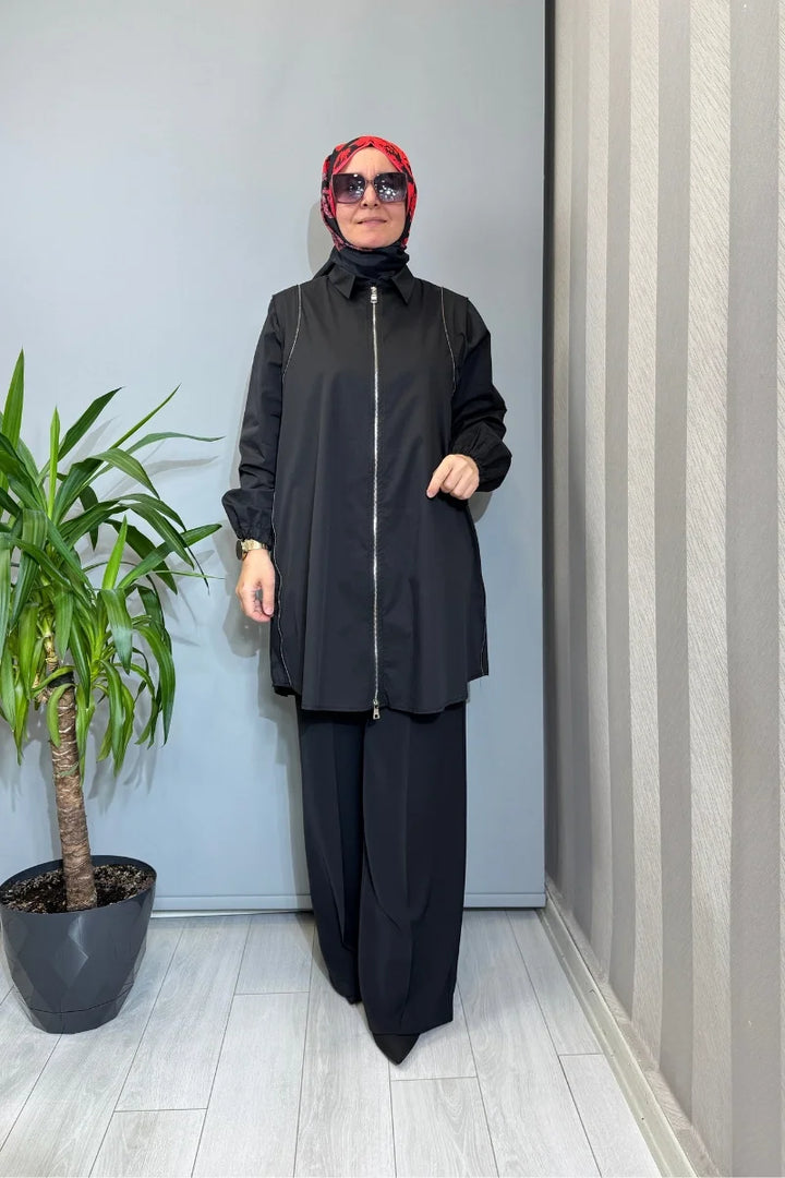 Misswhence Fermuar Detaylı Koton Gömlek 39302 - Siyah - Görsel 1 