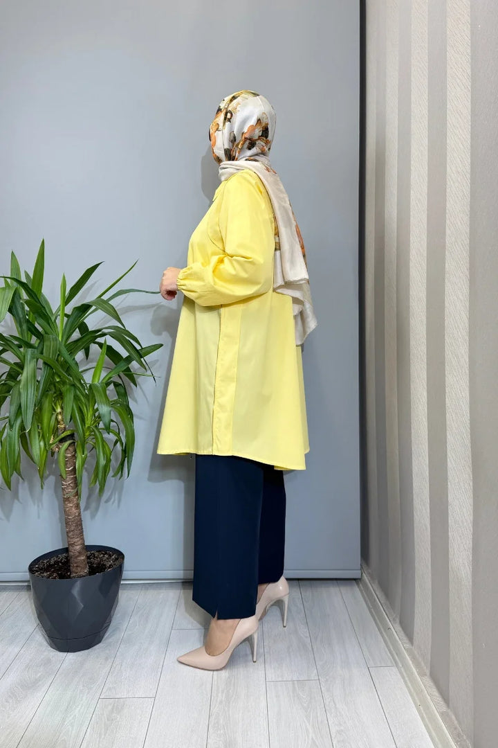 Misswhence Fermuar Detaylı Koton Gömlek 39302 - Sarı - Görsel 2 