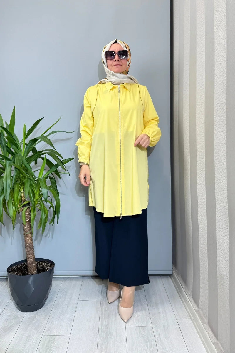 Misswhence Fermuar Detaylı Koton Gömlek 39302 - Sarı - Görsel 1 