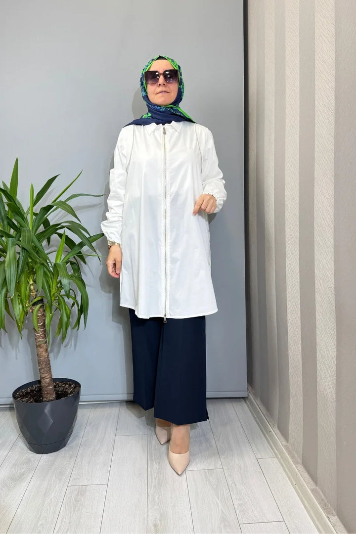 Misswhence Fermuar Detaylı Koton Gömlek 39302 - Beyaz - Görsel 1 